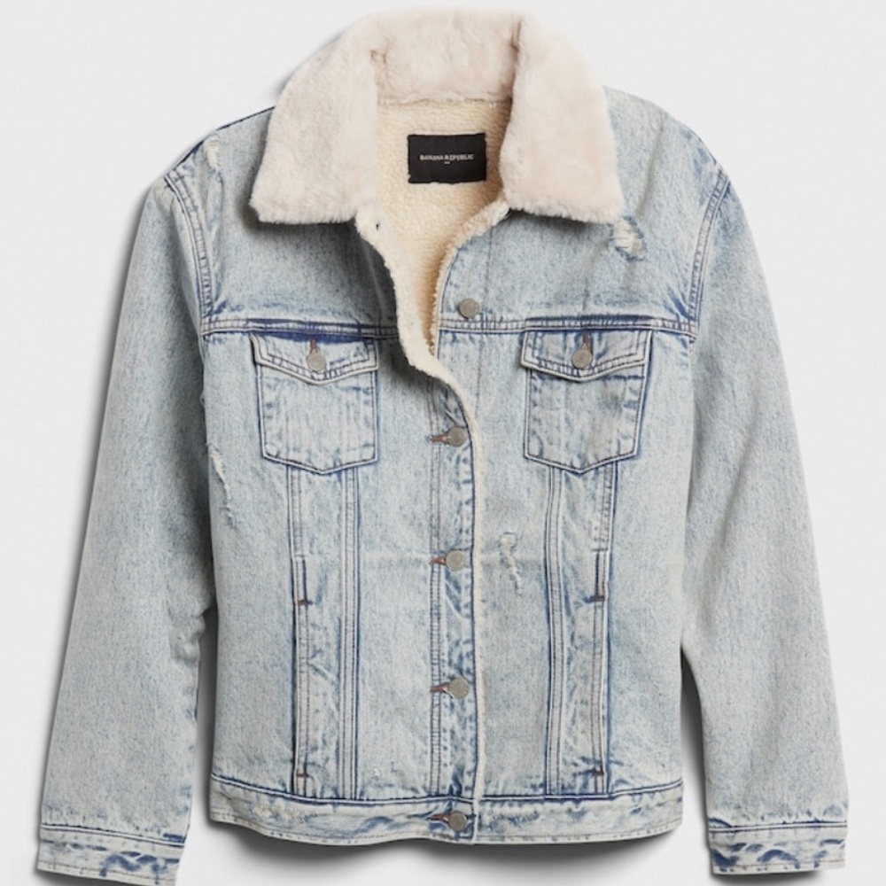NWT!! Acid Washed Shearling Lined Denim Jacket